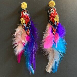 Hand-Beaded Parrot Earrings with Feathers 26600